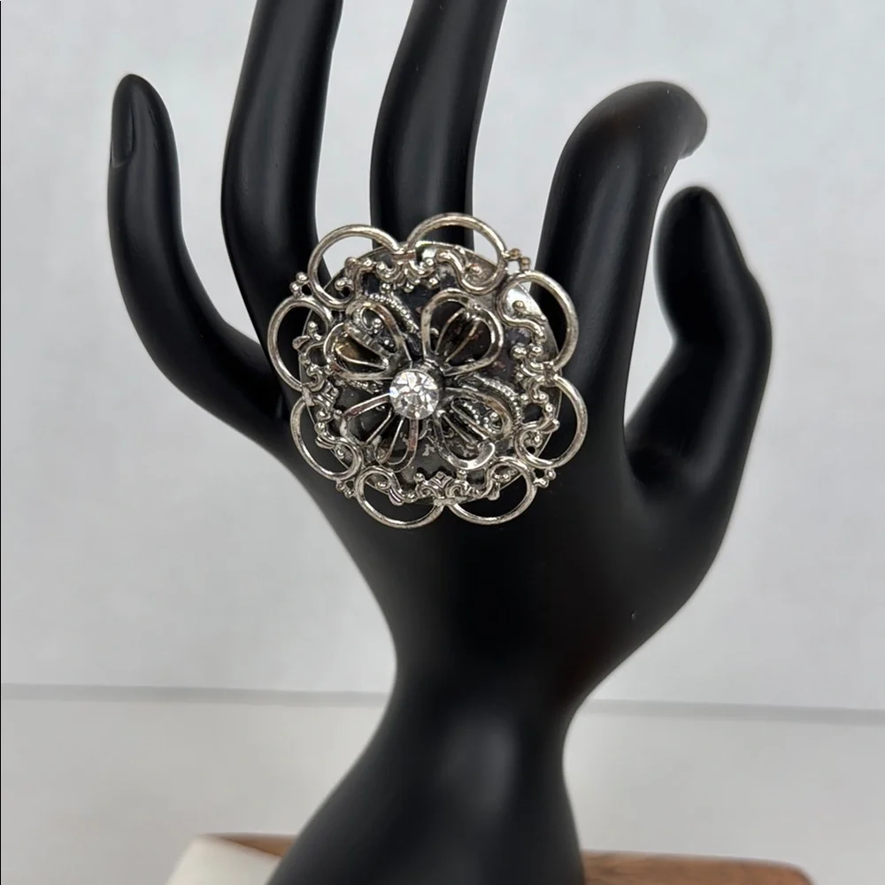Vintage Intricate Silver Filigree Adjustable Ring lot D16